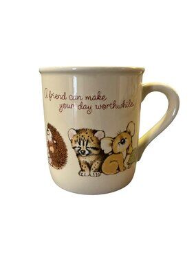 Vintage Hallmark Mug Mates Coffee Mug Used Japan Animal Friendship Quote Smaller